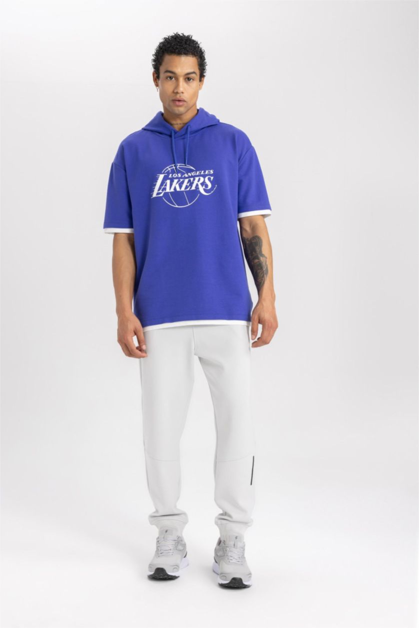 رجال Koyu Menekşe DeFactoFit NBA Los Angeles Lakers Oversize T-Shirt