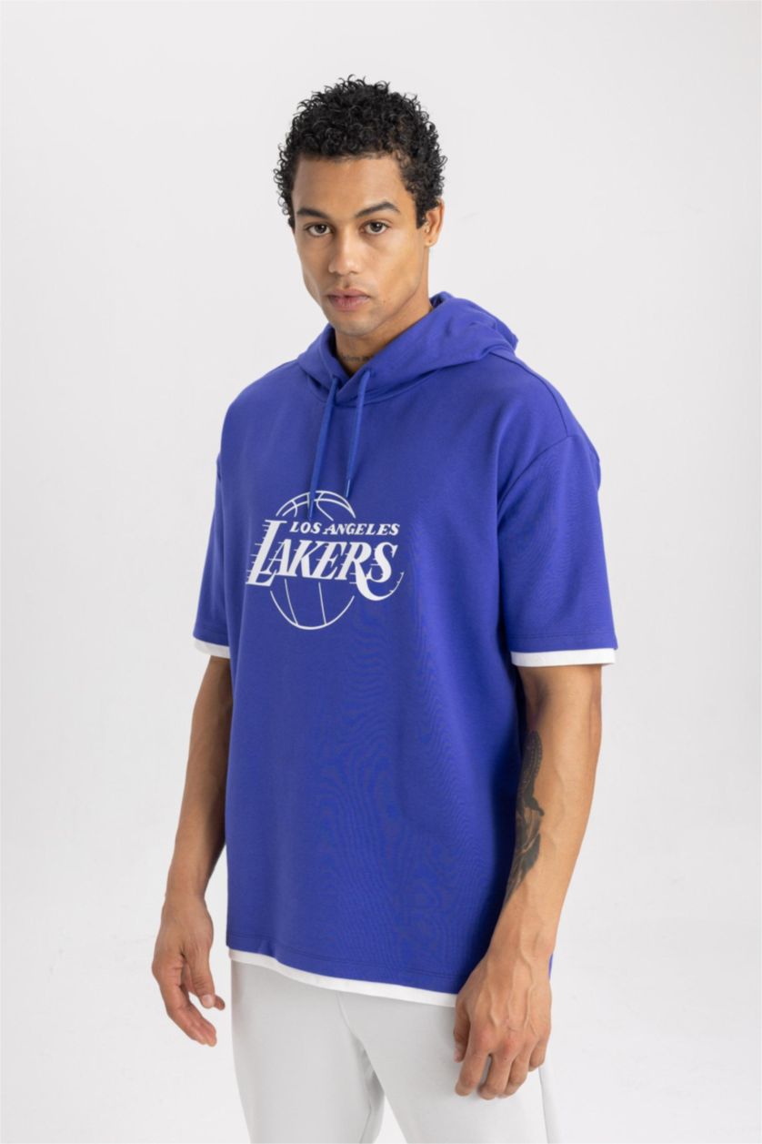 رجال Koyu Menekşe DeFactoFit NBA Los Angeles Lakers Oversize T-Shirt