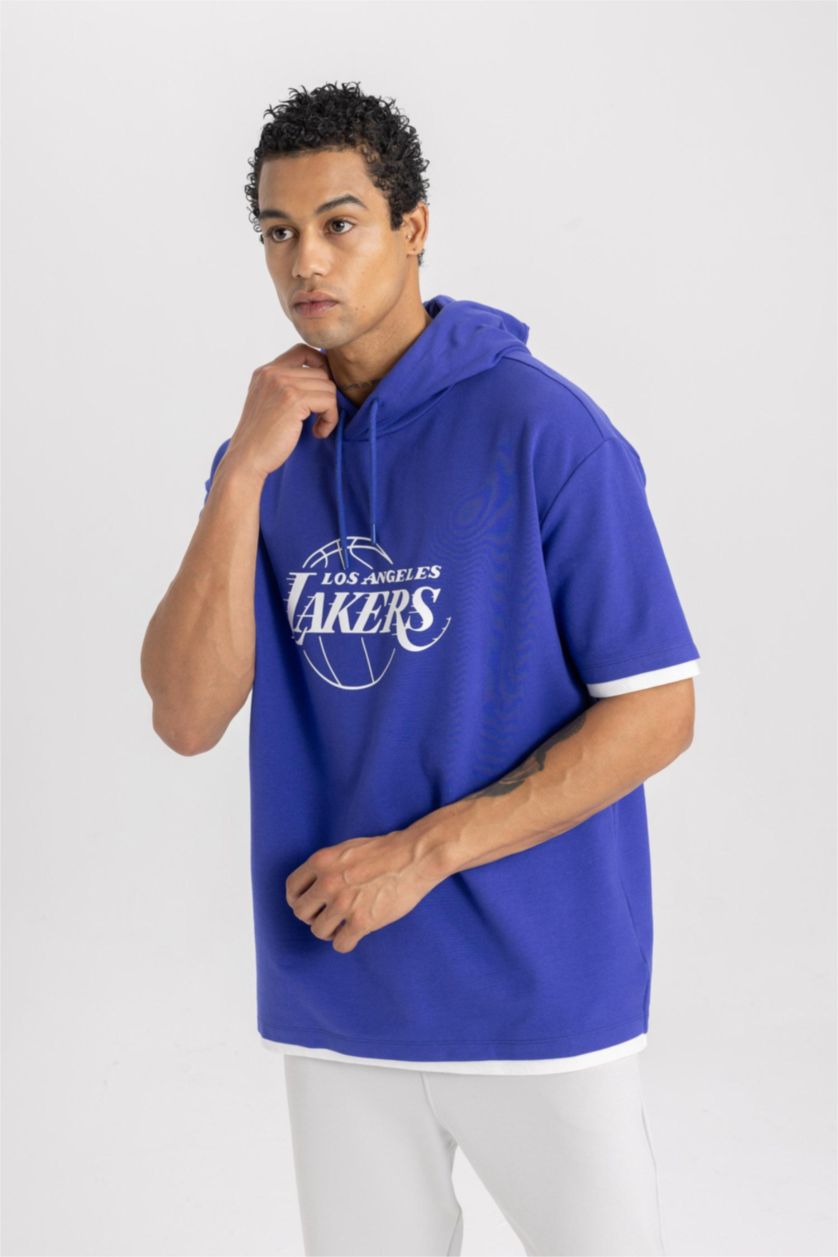رجال Koyu Menekşe DeFactoFit NBA Los Angeles Lakers Oversize T-Shirt