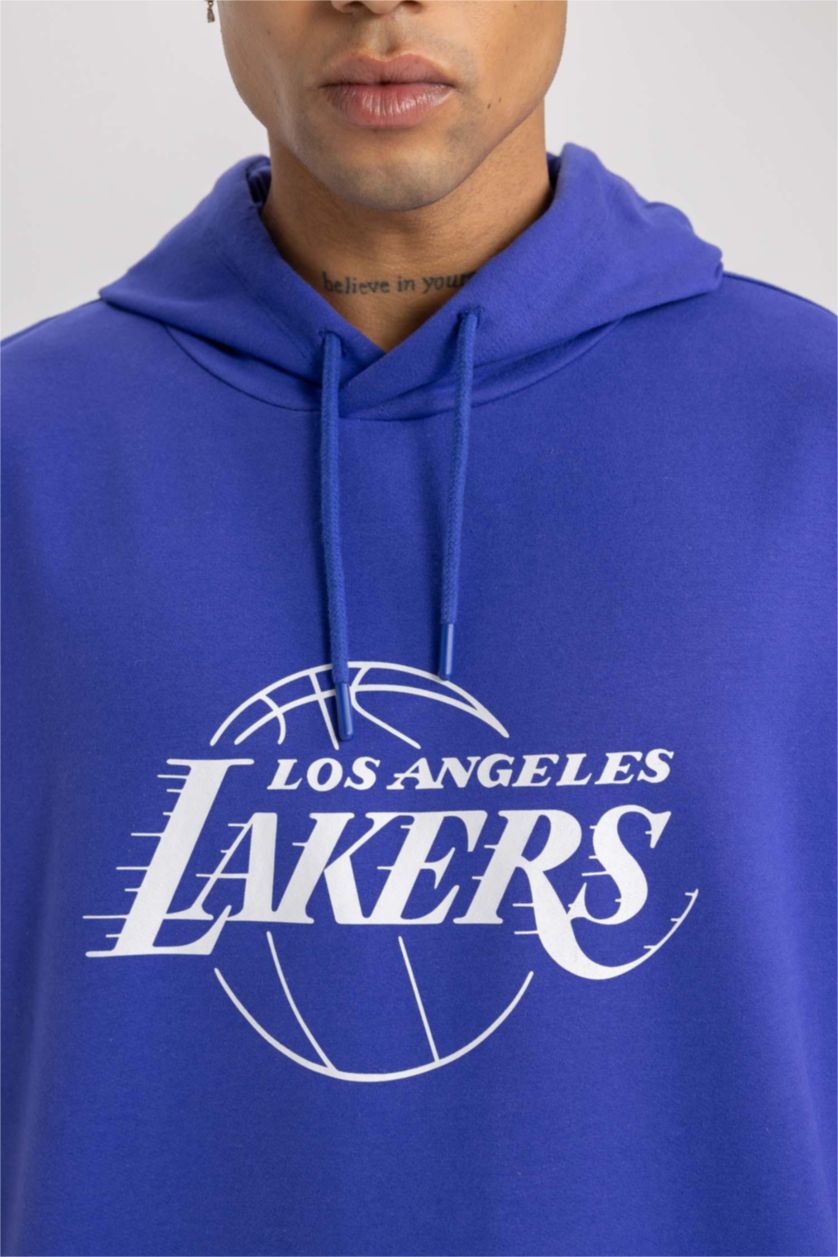 رجال Koyu Menekşe DeFactoFit NBA Los Angeles Lakers Oversize T-Shirt