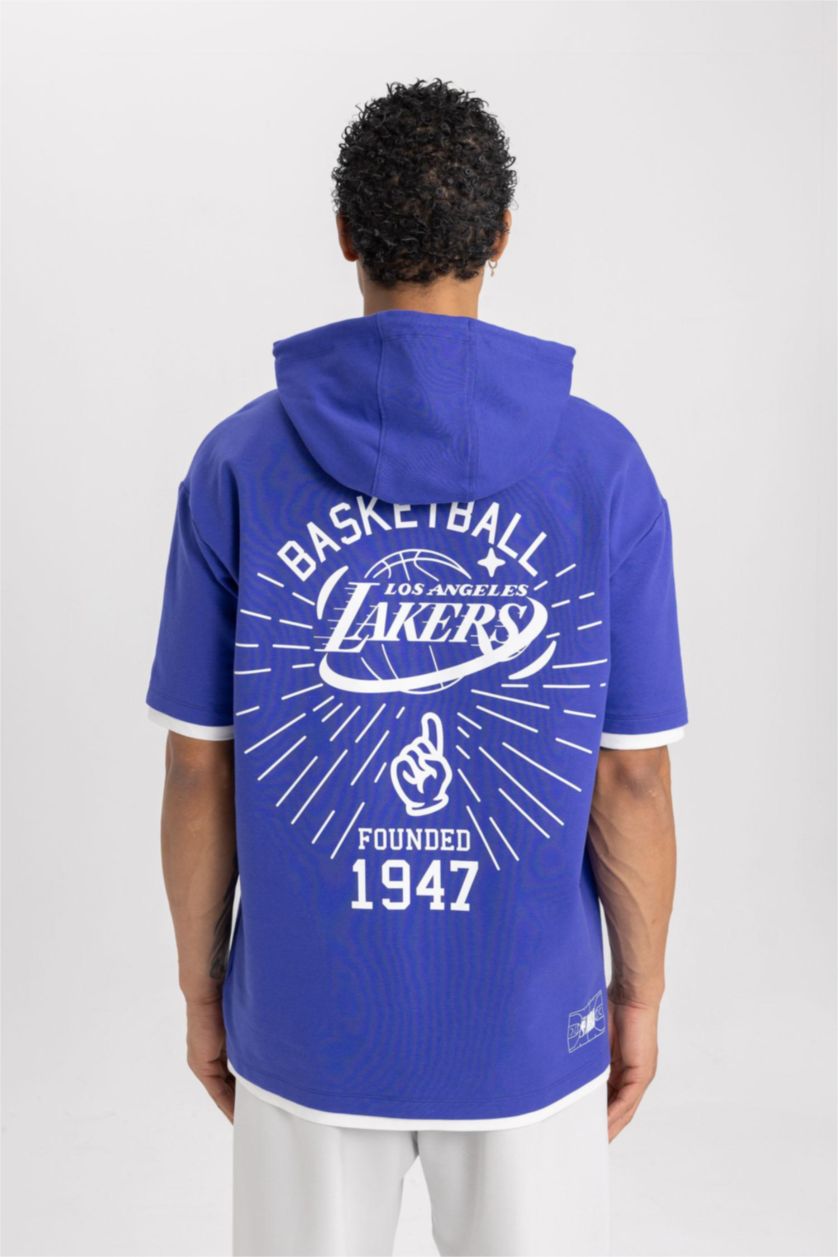 رجال Koyu Menekşe DeFactoFit NBA Los Angeles Lakers Oversize T-Shirt