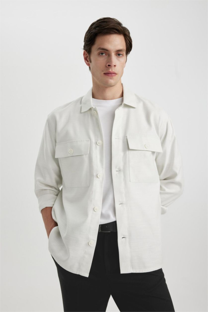 Мужчины Кремовый Рубашка свободного кроя