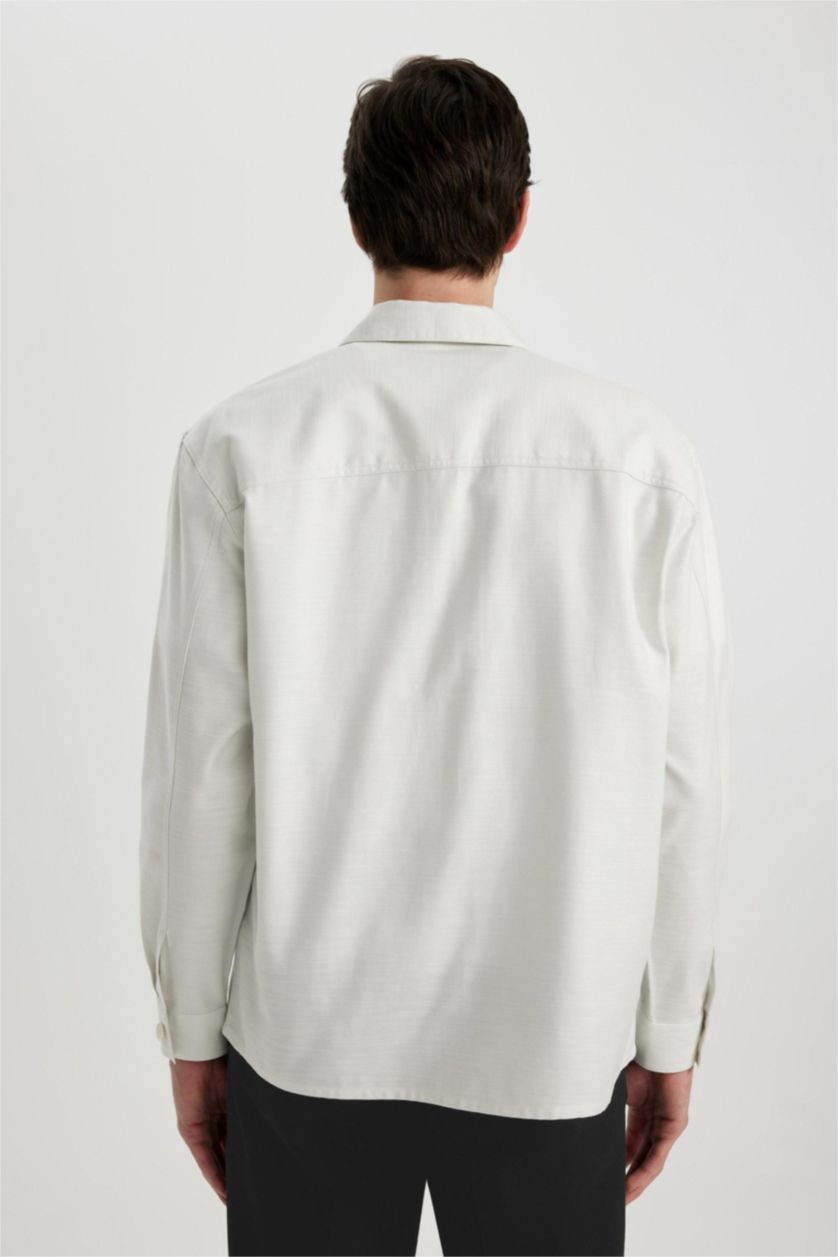 Мужчины Кремовый Рубашка свободного кроя