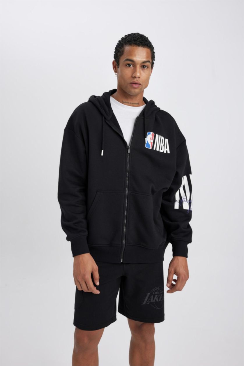 Erkek Siyah Oversıze Kalın Sweatshirt Kumaşı Hırka
