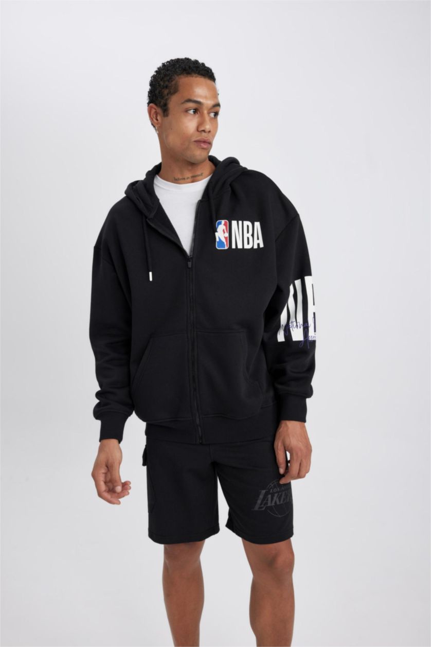 Erkek Siyah Oversıze Kalın Sweatshirt Kumaşı Hırka