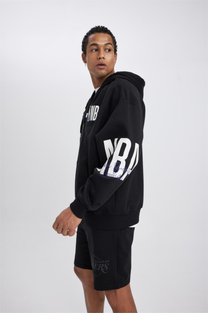 Erkek Siyah Oversıze Kalın Sweatshirt Kumaşı Hırka