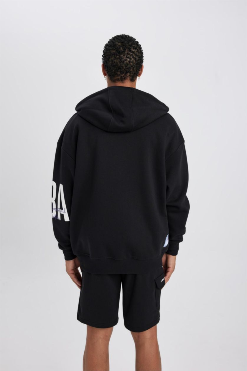 Erkek Siyah Oversıze Kalın Sweatshirt Kumaşı Hırka