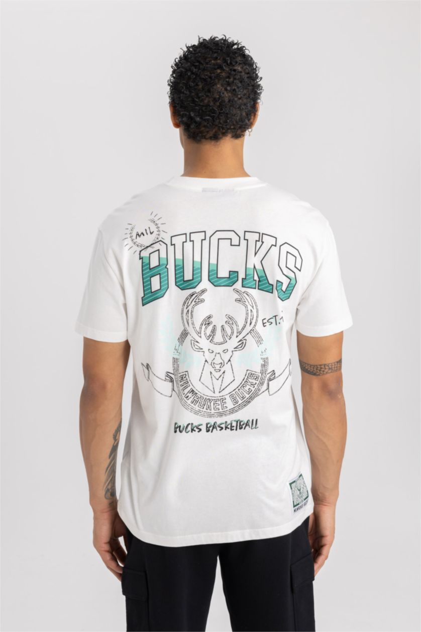 رجالي بيج فاتح تيشيرت نص كم قصة عادية برقبة مستديرة من ميلووكي باكس DeFactoFit