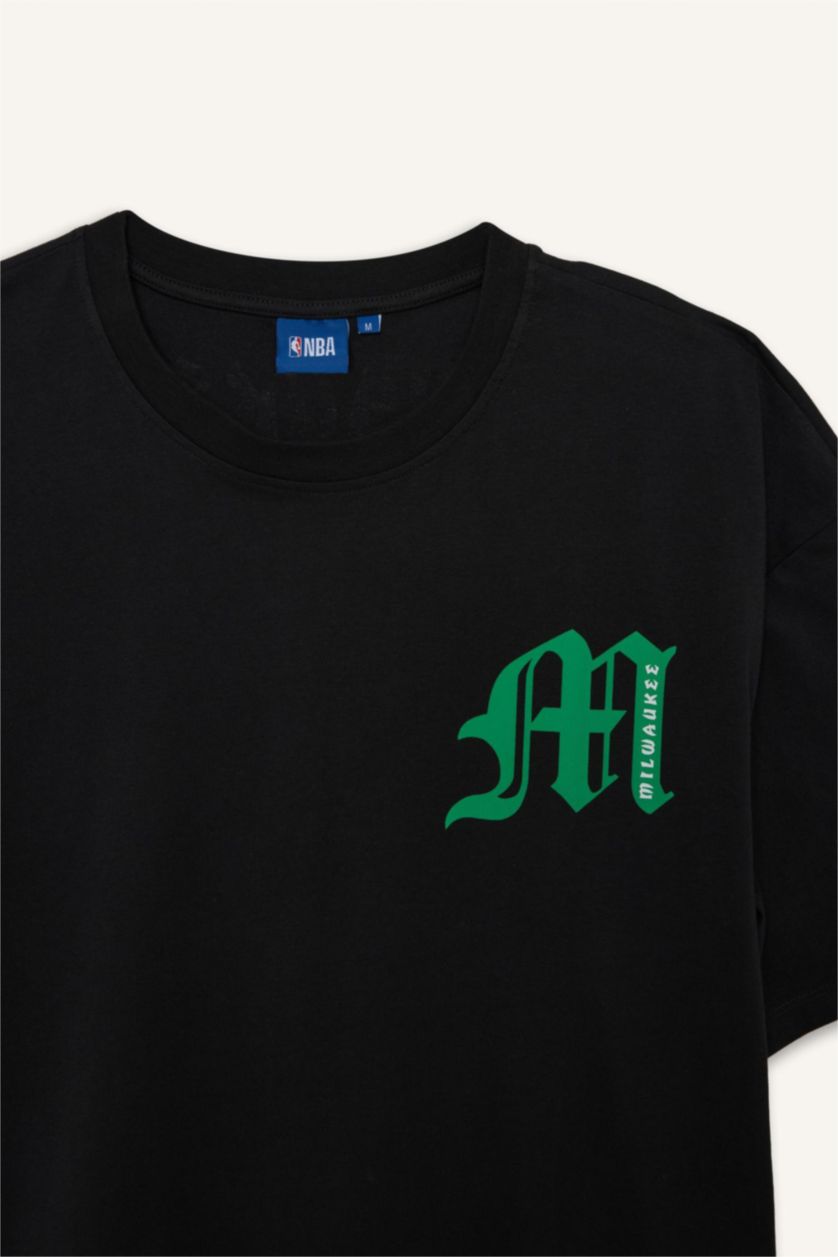 HOMME Noir T-shirt NBA Milwaukee Bucks oversize à col rond et manches courtes