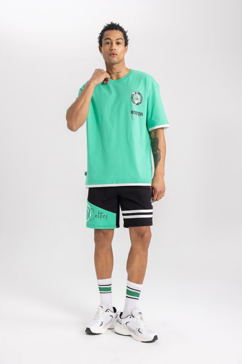 Erkek Siyah DeFactoFit NBA Boston Celtics Standart Fit Cepli Şort
