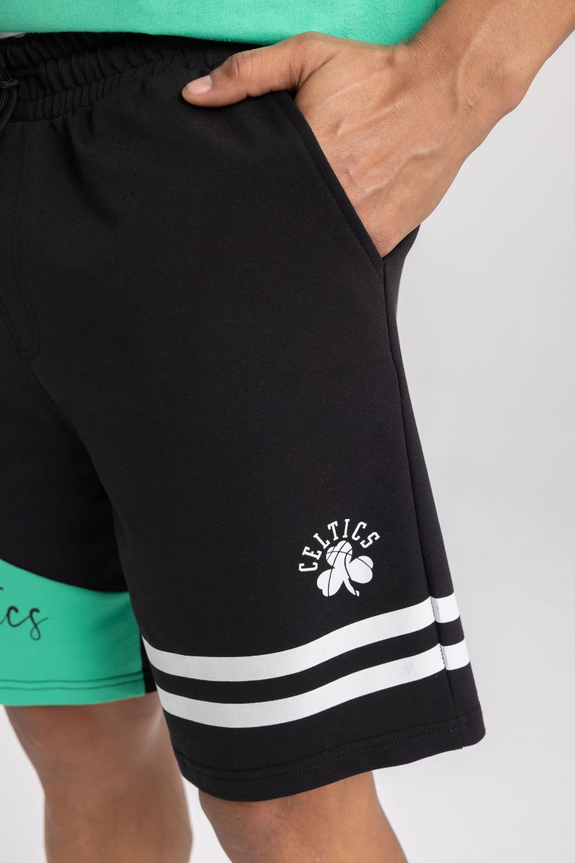 Erkek Siyah DeFactoFit NBA Boston Celtics Standart Fit Cepli Şort