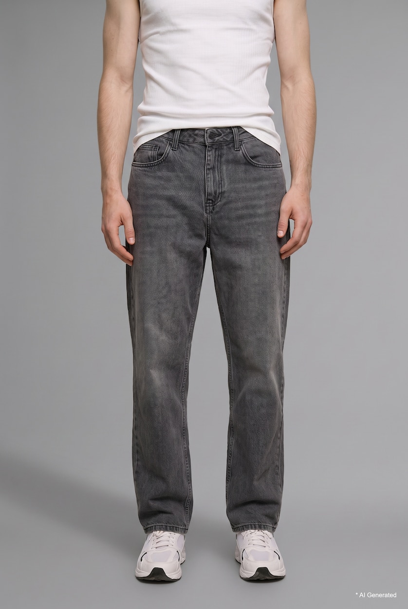 رجال رمادي Baggy Fit Normal Waist Wide Leg Jeans