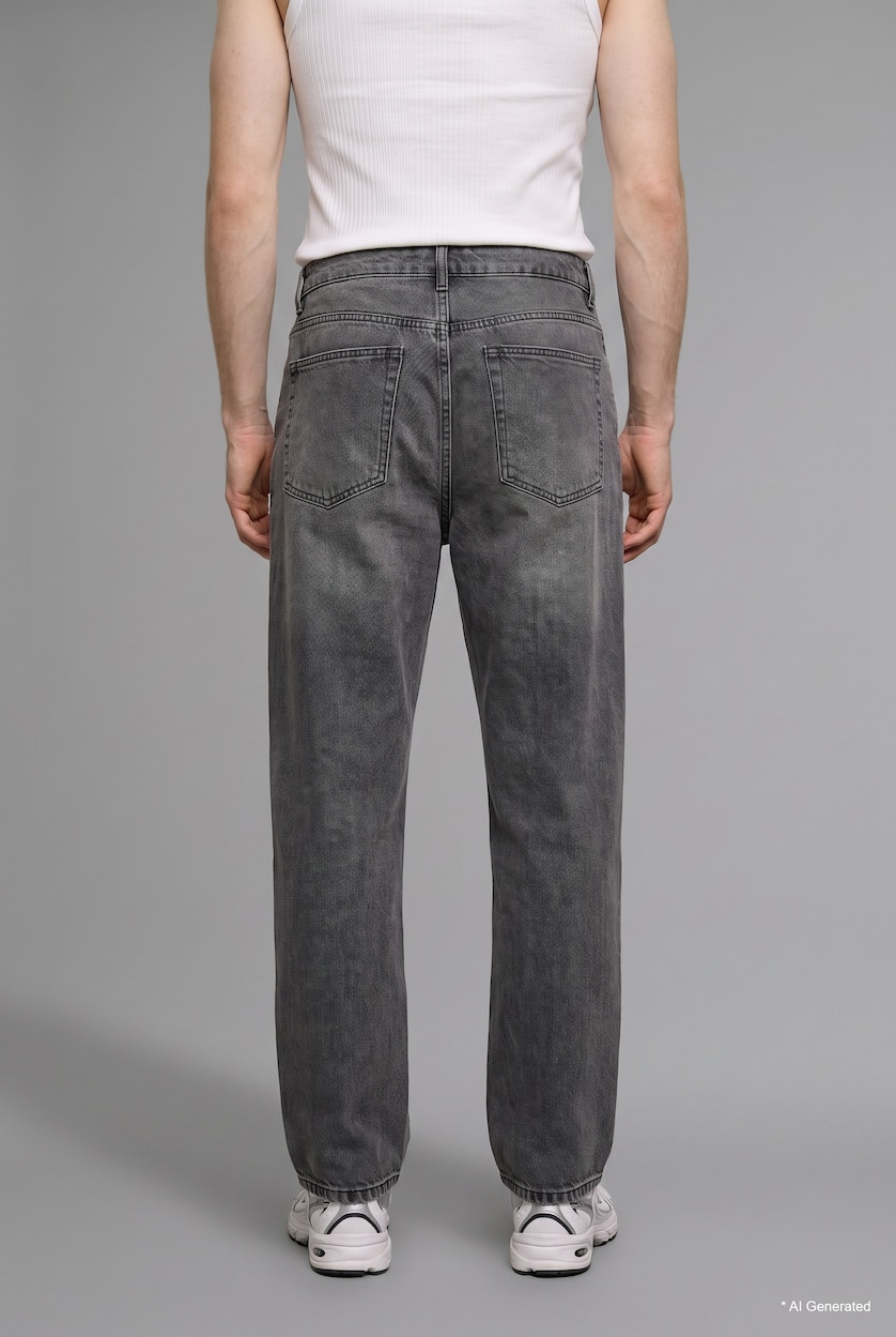 رجال رمادي Baggy Fit Normal Waist Wide Leg Jeans
