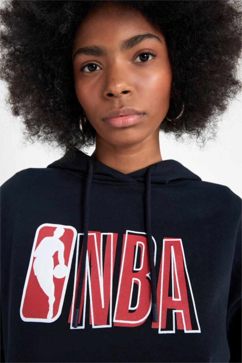 FEMME Noir Sweatshirt Oversize Épais à Capuche Imprimé Logo NBA Wordmark De Defactofit