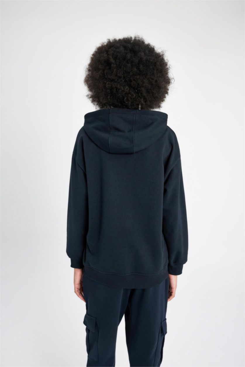 FEMME Noir Sweatshirt Oversize Épais à Capuche Imprimé Logo NBA Wordmark De Defactofit