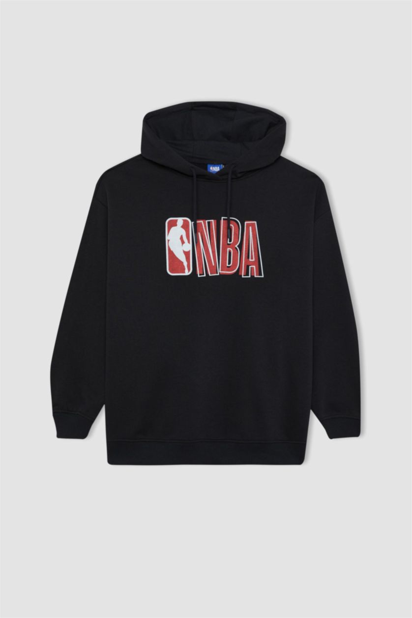 FEMME Noir Sweatshirt Oversize Épais à Capuche Imprimé Logo NBA Wordmark De Defactofit