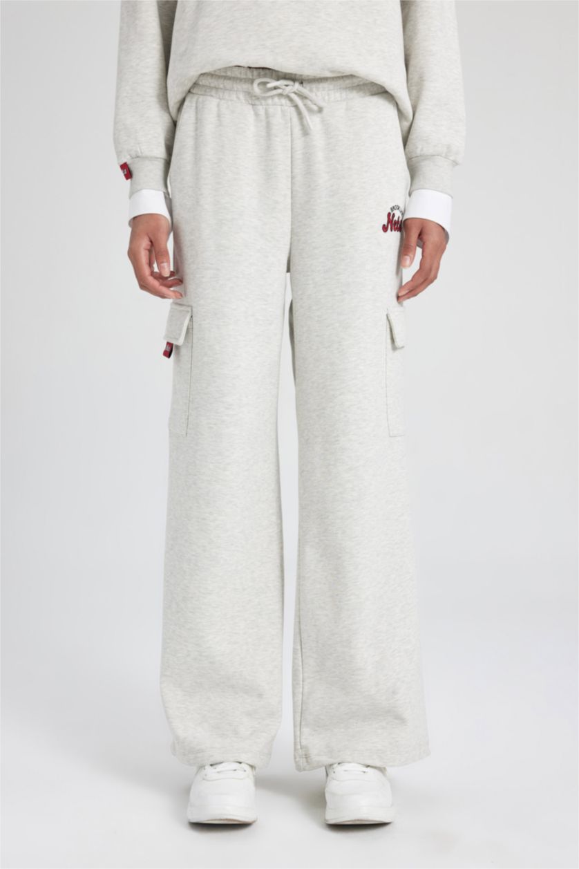 FEMME Gris Pantalon Large à Poches Nba Brooklyn Nets Et Taille Haute De Defactofit