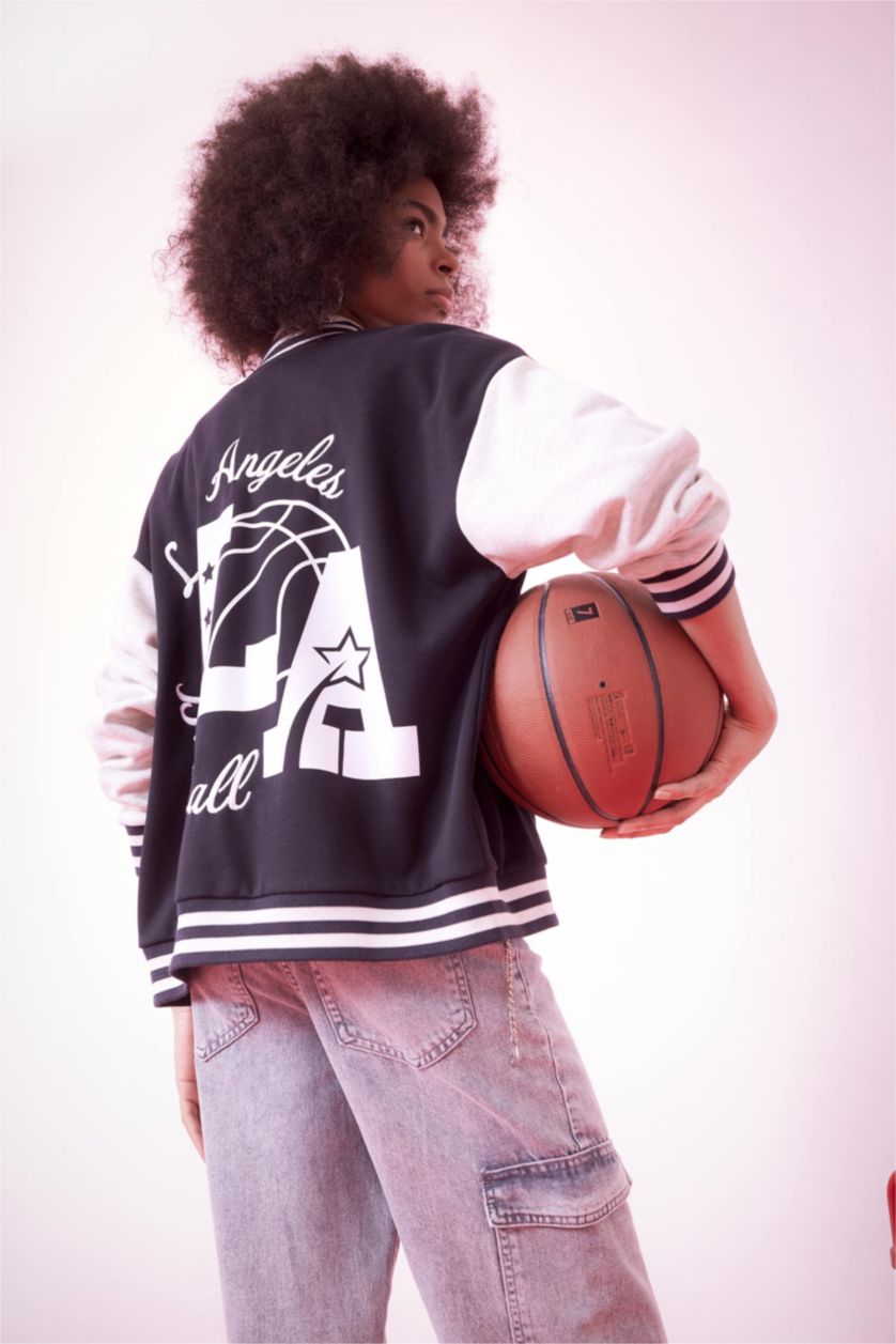 WOMAN Black DeFactoFit Oversize Fit College Collar Pocketed Thick Bomber Jacket