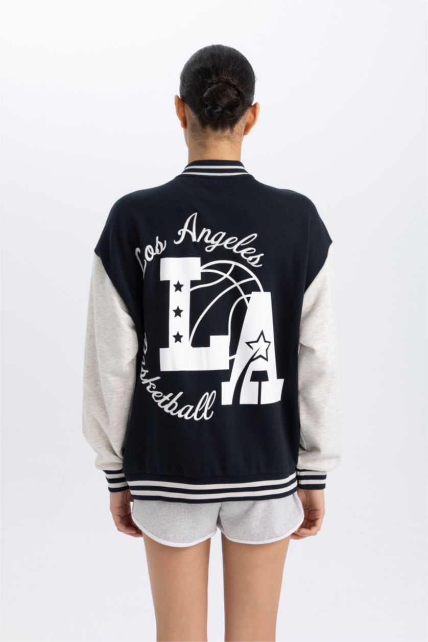 WOMAN Black DeFactoFit Oversize Fit College Collar Pocketed Thick Bomber Jacket