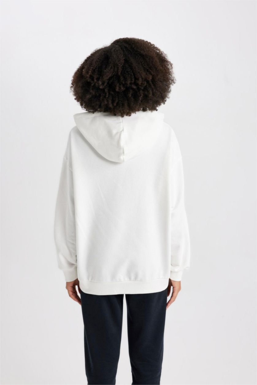 Kadın Ekru NBA Los Angeles Lakers Oversize Geniş Kalıp Kapüşonlu Sweatshirt