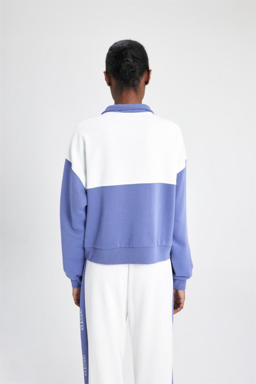 Kadın İndigo DeFactoFit NBA Chicago Bulls Yarım Fermuarlı Dik Yaka Sweatshirt