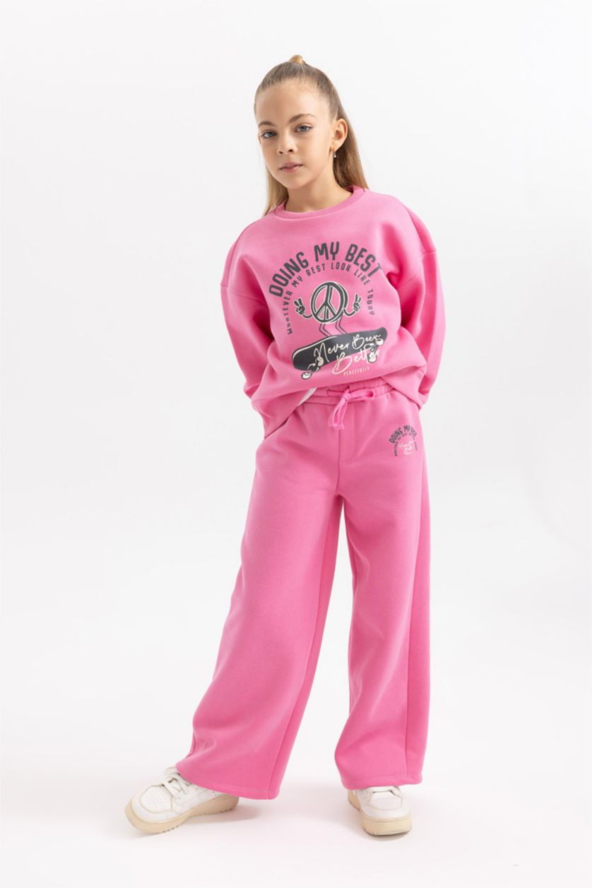 Kız Çocuk - Genç Kız Pembe Kız Çocuk Wide Leg Geniş Paça Eşofman Altı