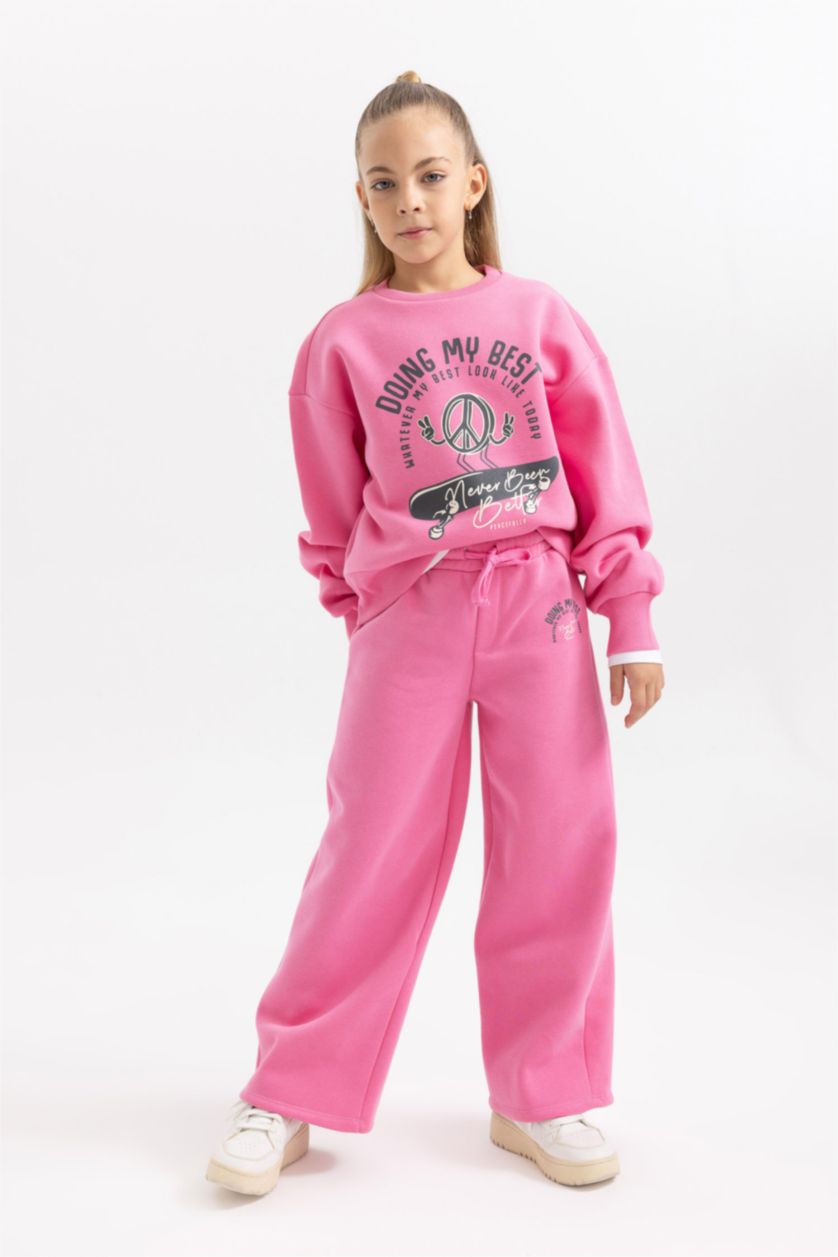 Kız Çocuk - Genç Kız Pembe Kız Çocuk Wide Leg Geniş Paça Eşofman Altı