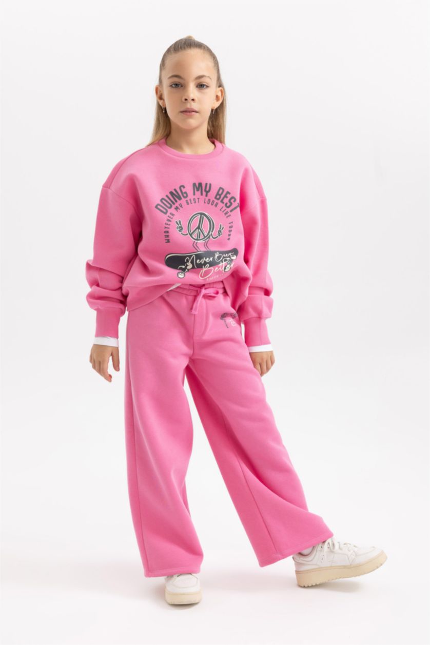 Kız Çocuk - Genç Kız Pembe Kız Çocuk Wide Leg Geniş Paça Eşofman Altı