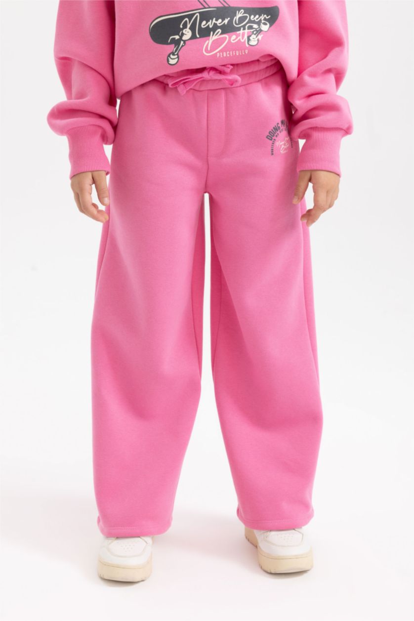 Kız Çocuk - Genç Kız Pembe Kız Çocuk Wide Leg Geniş Paça Eşofman Altı