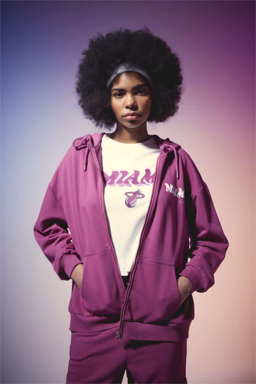 FEMME Violet Sweatshirt à Capuche Zippé Oversize NBA Miami Heat de DeFactoFit