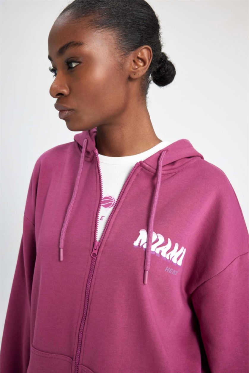FEMME Violet Sweatshirt à Capuche Zippé Oversize NBA Miami Heat de DeFactoFit