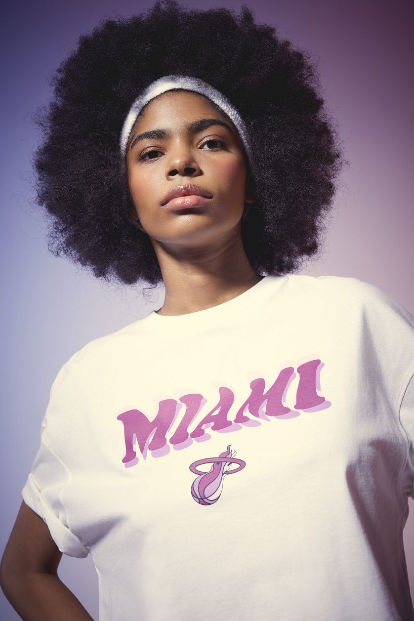 WOMAN Ecru DeFactoFit NBA Miami Heat Crew Neck T-Shirt