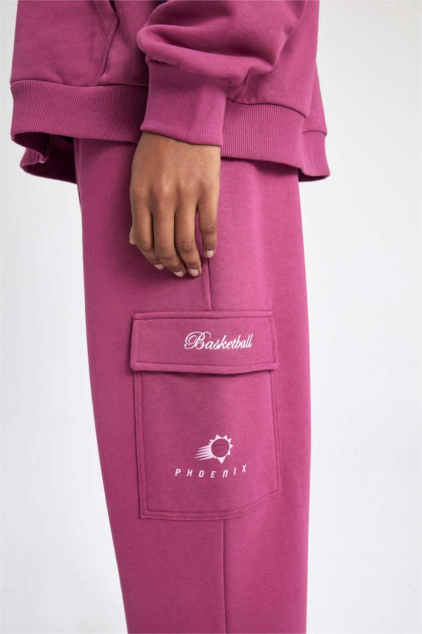 Kadın Mor DeFactoFit Jogger Eşofman Altı NBA Phoenix Suns Kargo Cepli Lastik Paça Beli Bağcıklı
