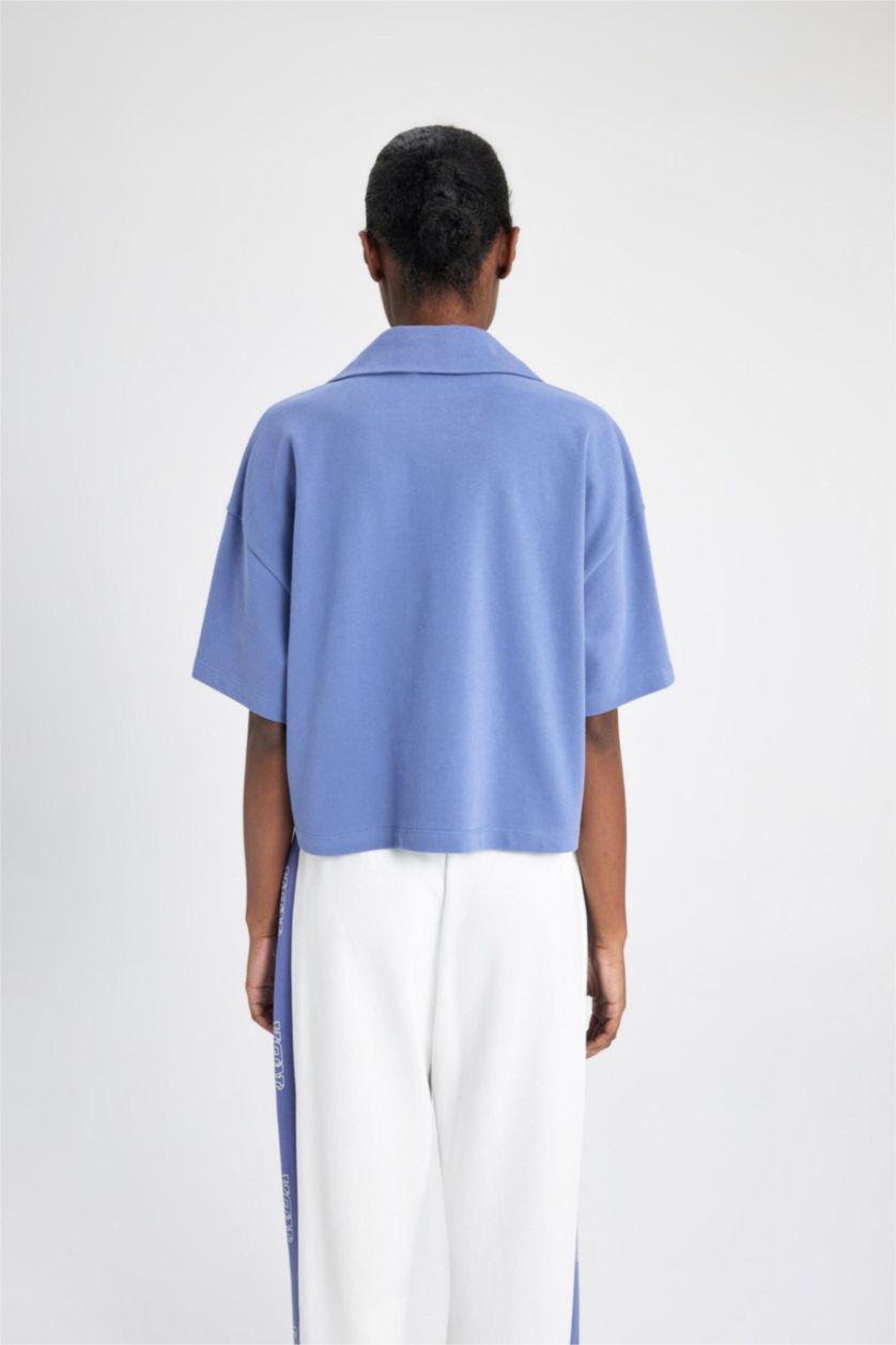 Kadın İndigo NBA Wordmark Regular Fıt Polo Yaka Pike Kısa Kollu Polo Tişört