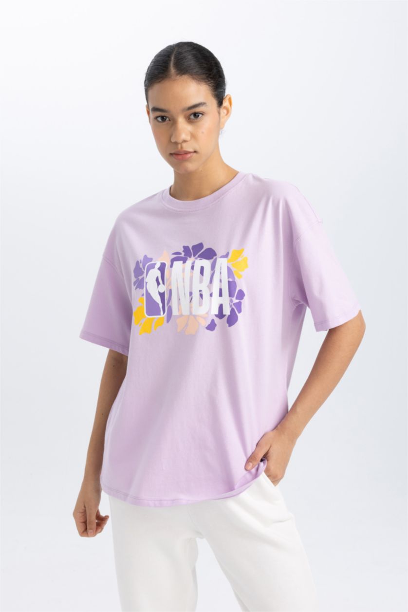 Женщины Сиреневый Футболка оверсайз NBA с круглым вырезом, DeFactoFit