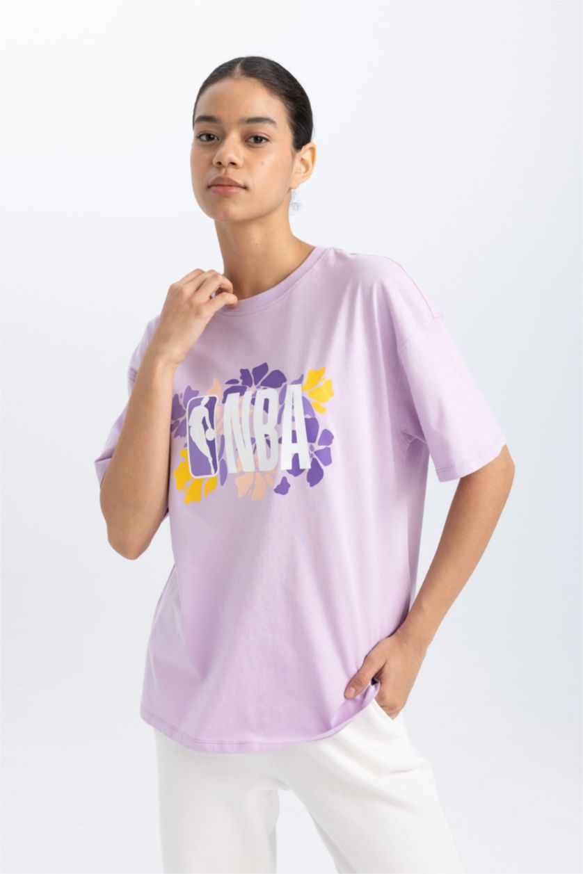 Женщины Сиреневый Футболка оверсайз NBA с круглым вырезом, DeFactoFit