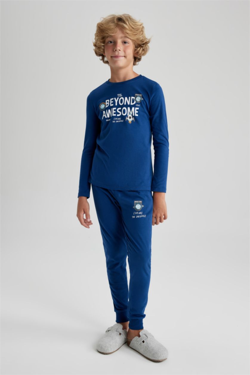 BOYS & TEENS Dark Blue 2 piece Regular Fit Knitted Pyjamas