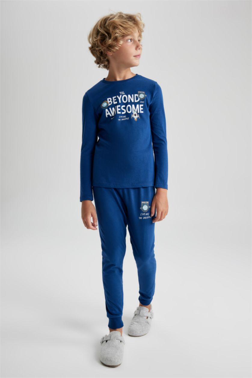 BOYS & TEENS Dark Blue 2 piece Regular Fit Knitted Pyjamas