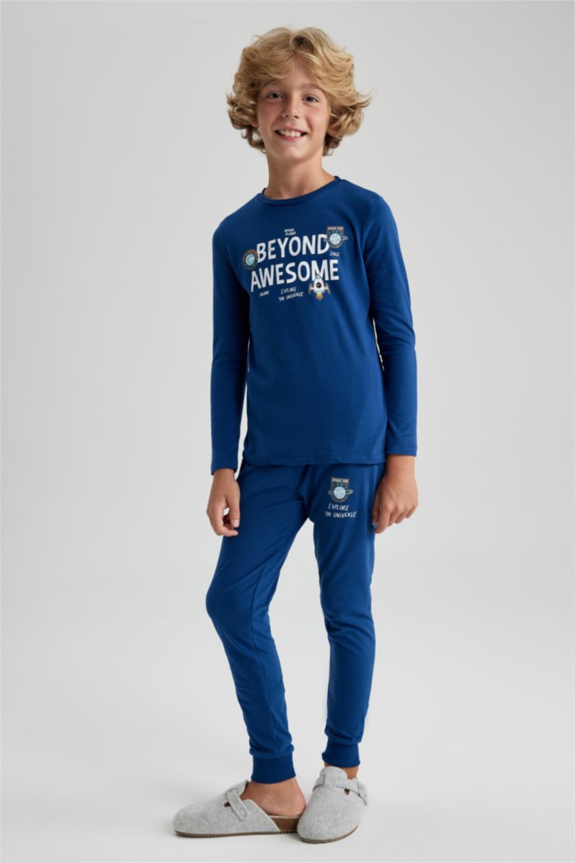 BOYS & TEENS Dark Blue 2 piece Regular Fit Knitted Pyjamas