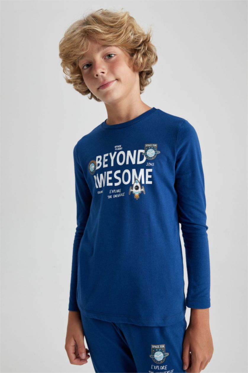 BOYS & TEENS Dark Blue 2 piece Regular Fit Knitted Pyjamas