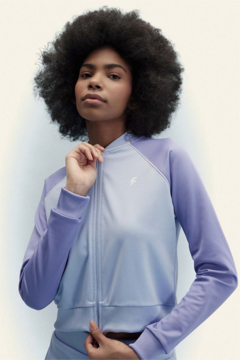 Kadın Mavi Standart Fit Çift Cepli Pike Sporcu Hırka