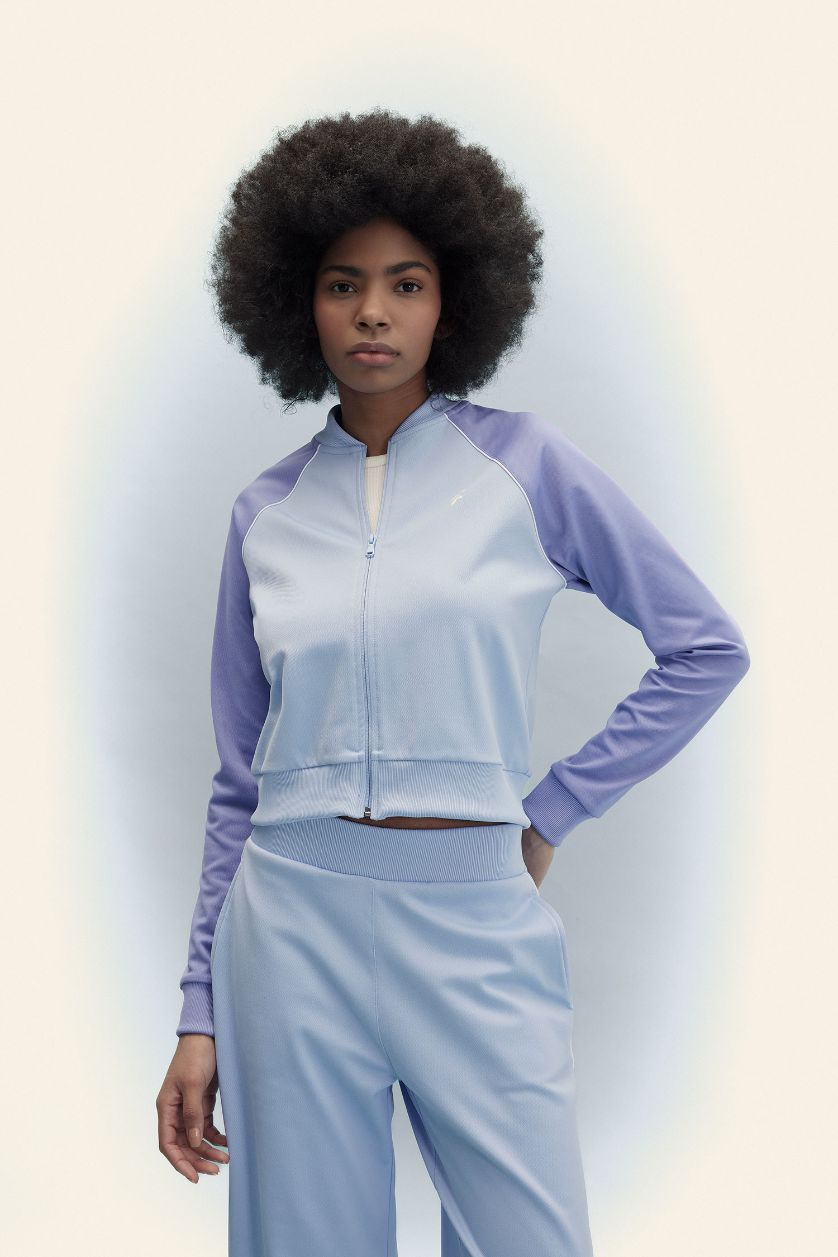 Kadın Mavi Standart Fit Çift Cepli Pike Sporcu Hırka