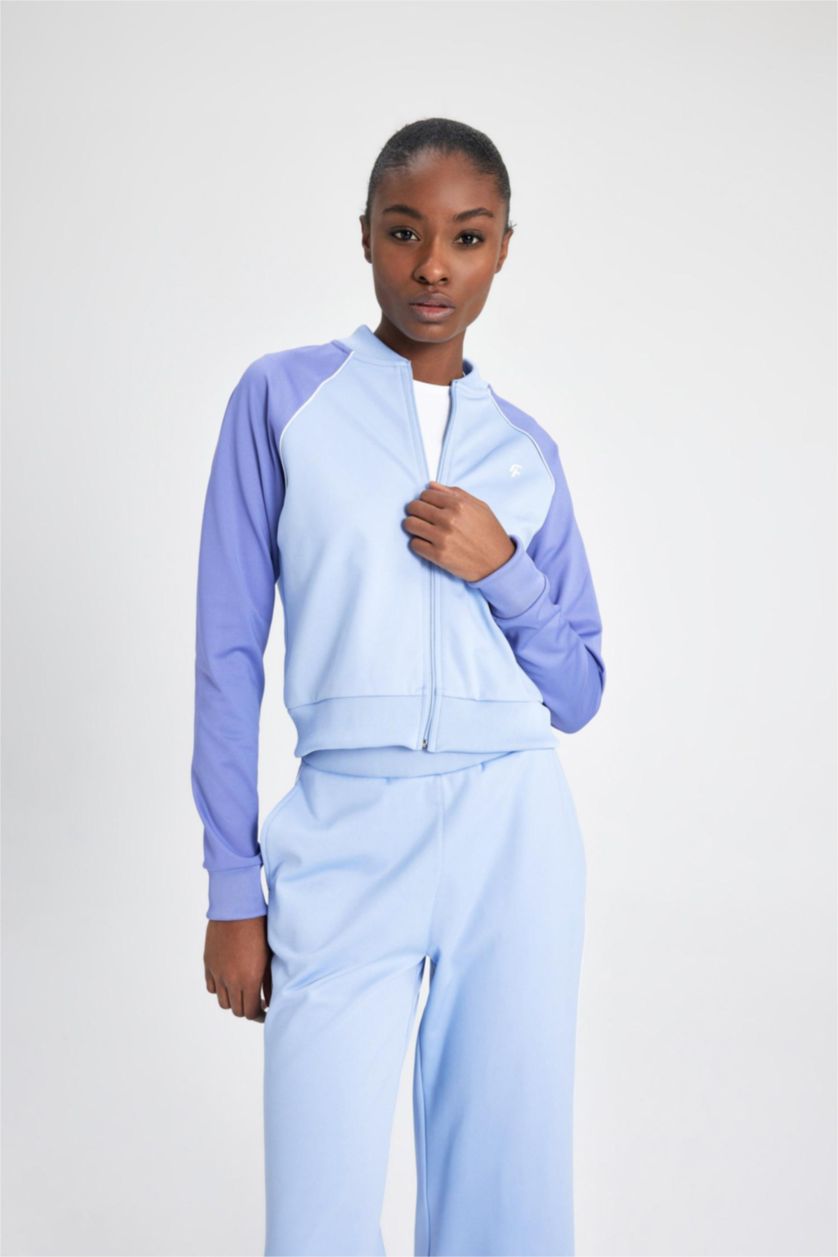 Kadın Mavi Standart Fit Çift Cepli Pike Sporcu Hırka