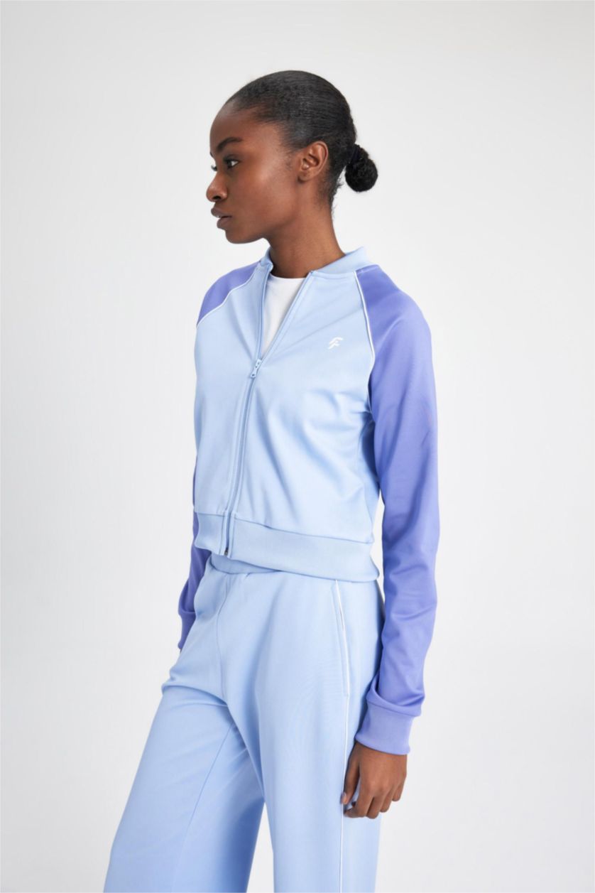 Kadın Mavi Standart Fit Çift Cepli Pike Sporcu Hırka