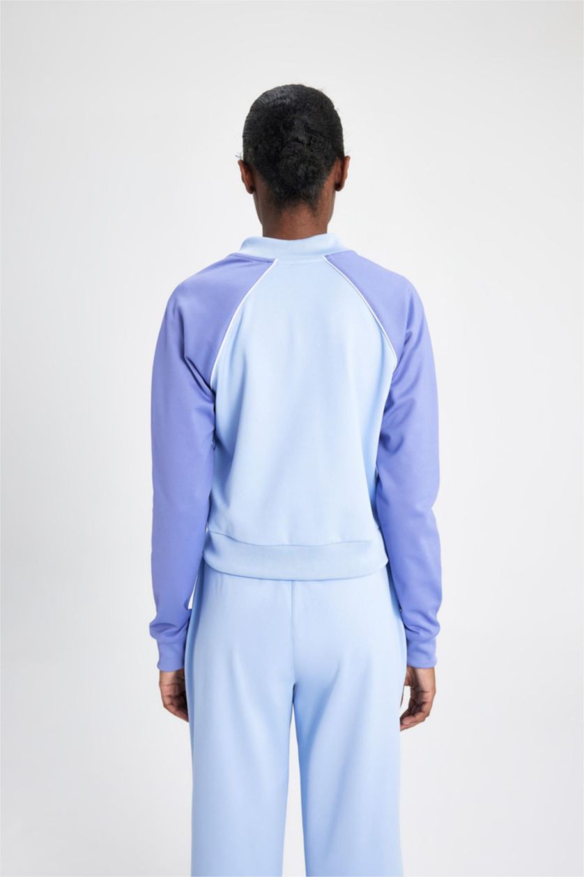 Kadın Mavi Standart Fit Çift Cepli Pike Sporcu Hırka