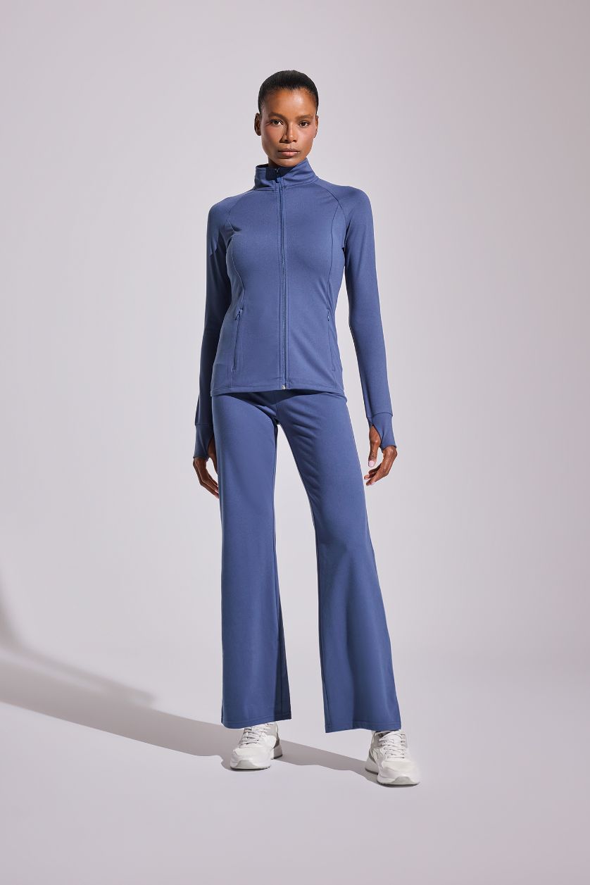 Woman Indigo DeFactoFit Fitted Double Pocket Zip-Up Sports Sweatshirt