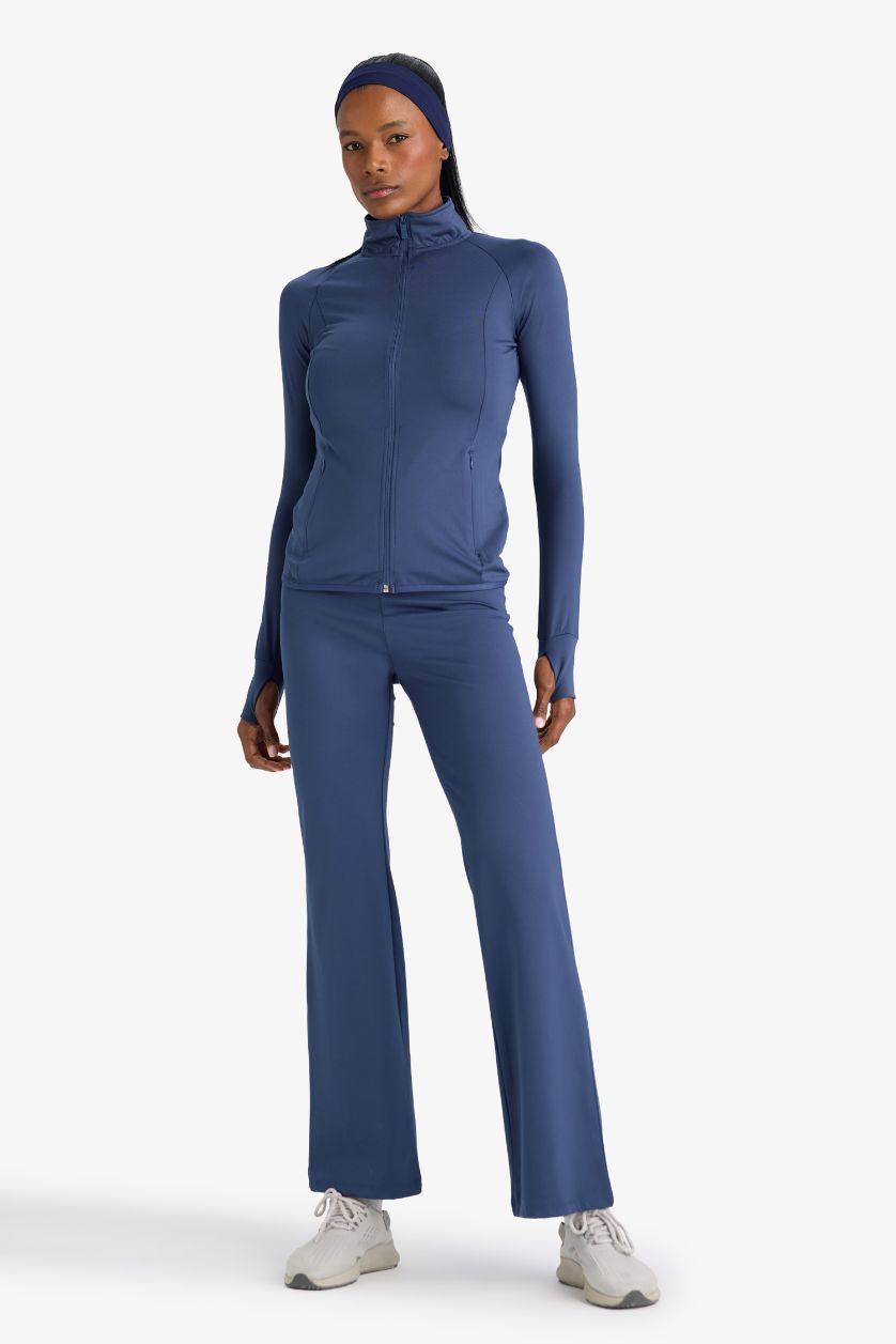 Woman Indigo DeFactoFit Fitted Double Pocket Zip-Up Sports Sweatshirt