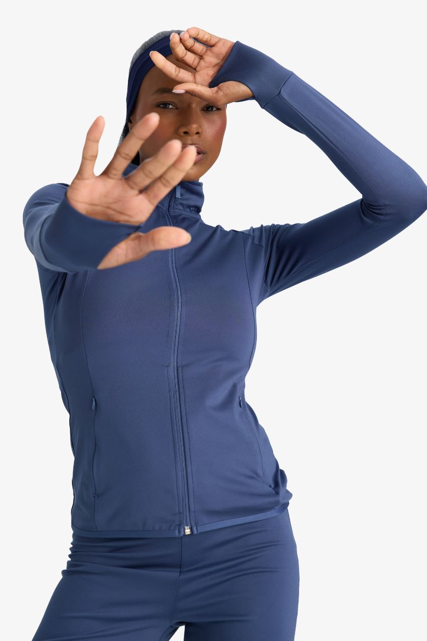 Woman Indigo DeFactoFit Fitted Double Pocket Zip-Up Sports Sweatshirt