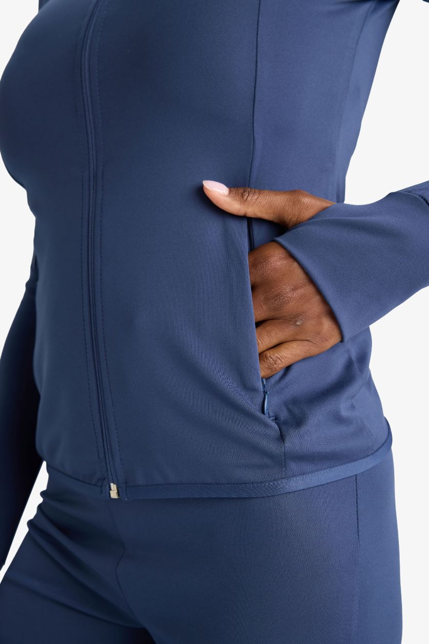 Woman Indigo DeFactoFit Fitted Double Pocket Zip-Up Sports Sweatshirt