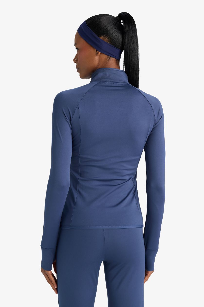 Woman Indigo DeFactoFit Fitted Double Pocket Zip-Up Sports Sweatshirt